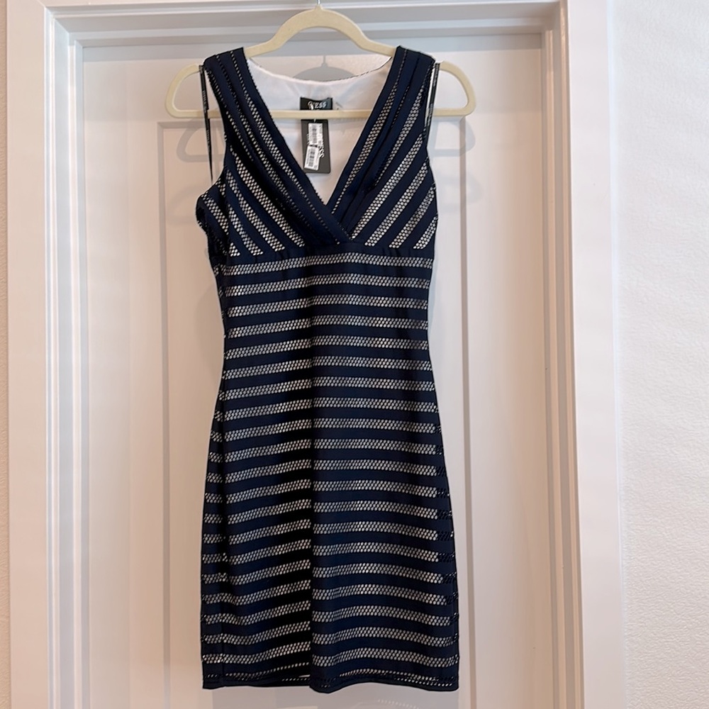 Guess “Kat” navy blue striped dress